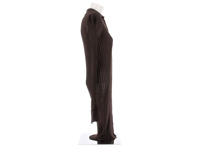 Vestido largo de seda marrón Bottega Veneta con botones Castaño - vista 3