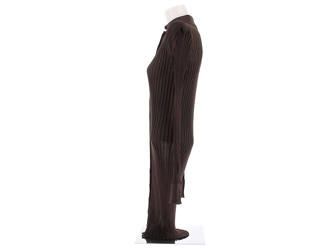 Vestido largo de seda marrón Bottega Veneta con botones Castaño - vista 4
