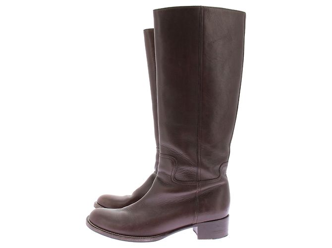 Botas Miu Miu de cuero marrón Castaño - vista 3