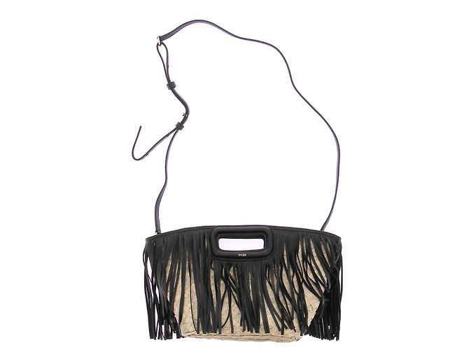 Maje Fransenhandtasche aus Raphia und Leder Schwarz - Ansicht 3