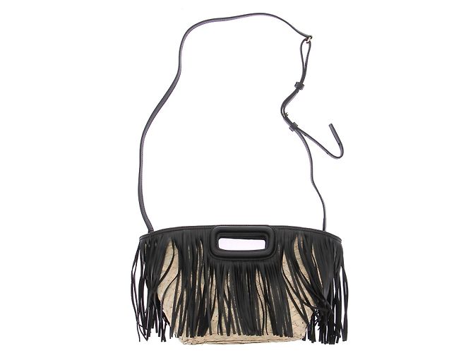 Maje Fransenhandtasche aus Raphia und Leder Schwarz - Ansicht 4