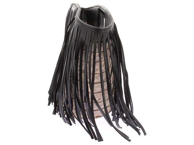 Maje Fransenhandtasche aus Raphia und Leder Schwarz - Ansicht 5
