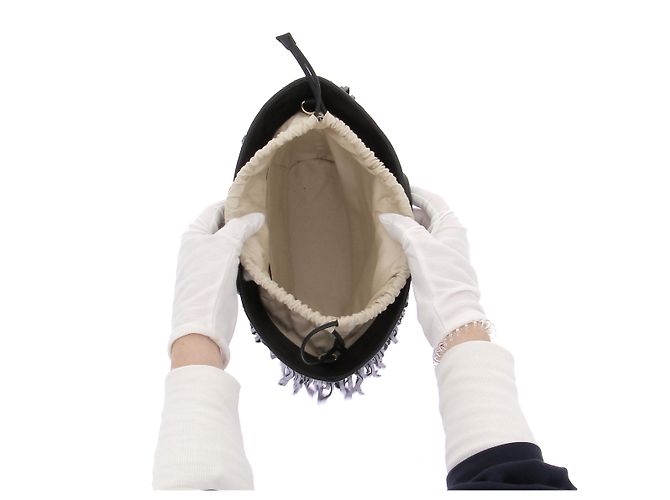 Maje Fransenhandtasche aus Raphia und Leder Schwarz - Ansicht 8