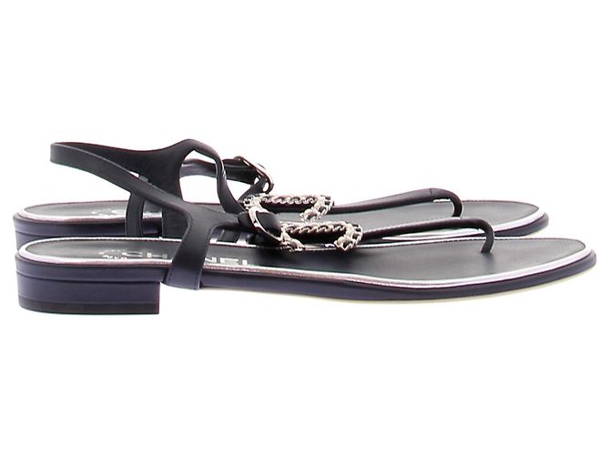 Sandali Chanel in pelle blu navy - vista 2