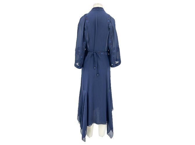 Abito maxi in seta blu navy Hermès con ricami - vista 2