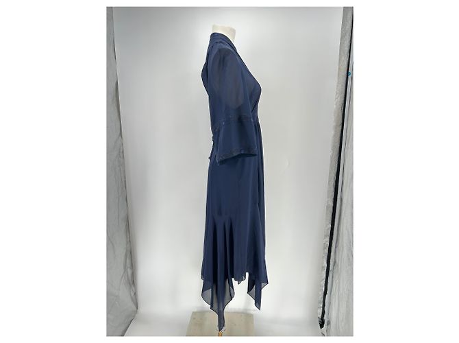 Abito maxi in seta blu navy Hermès con ricami - vista 3