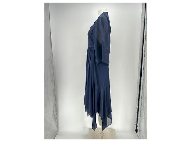 Abito maxi in seta blu navy Hermès con ricami - vista 4