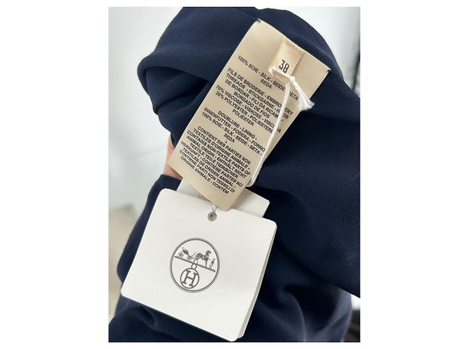 Abito maxi in seta blu navy Hermès con ricami - vista 5