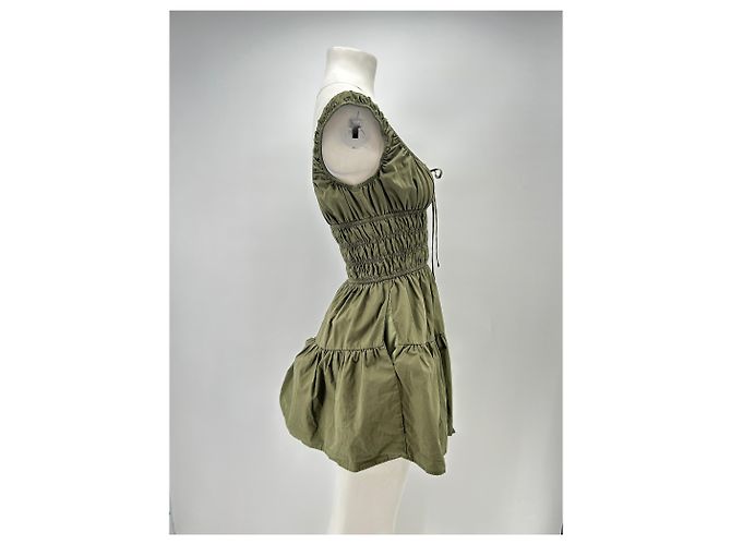 Autre Marque Vestido NIA de algodón caqui fruncido S - vista 3