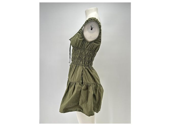 Autre Marque Vestido NIA de algodón caqui fruncido S - vista 4