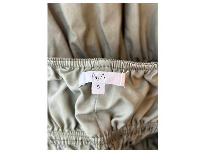 Autre Marque Vestido NIA de algodón caqui fruncido S - vista 5