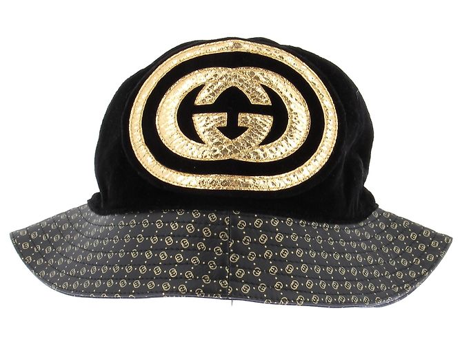 Cappello bucket Gucci nero e oro - vista 2