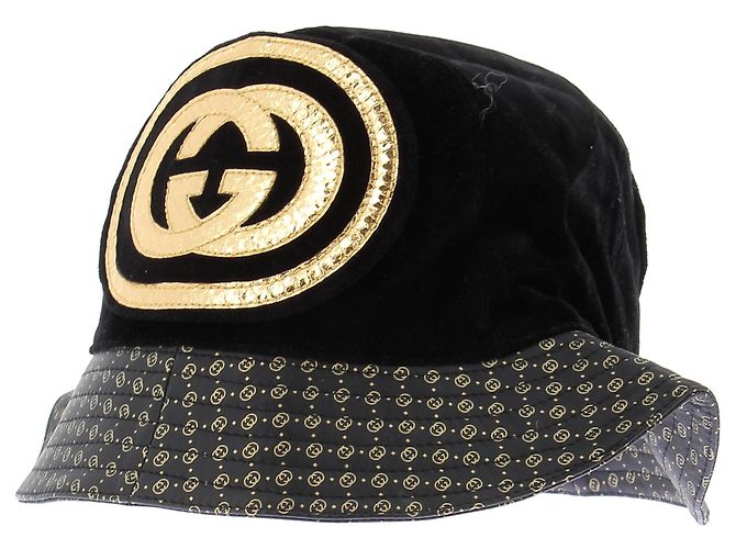 Cappello bucket Gucci nero e oro - vista 3
