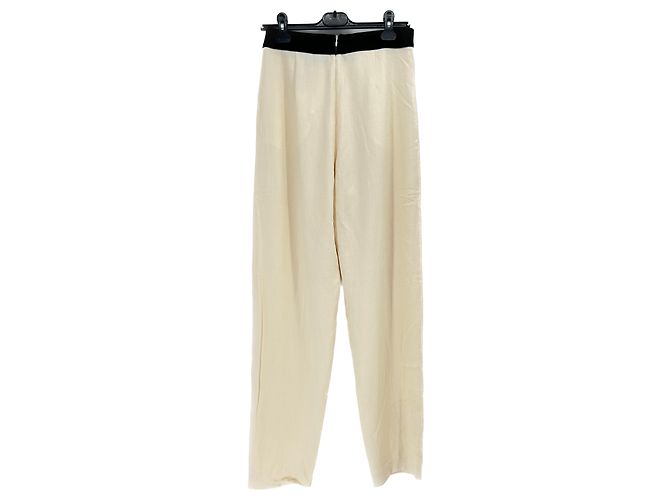 Massimo Dutti Ecru Hose mit schwarzem elastischem Bund Beige - Ansicht 2