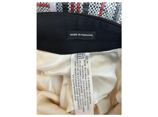 Massimo Dutti Ecru Hose mit schwarzem elastischem Bund Beige - Ansicht 3