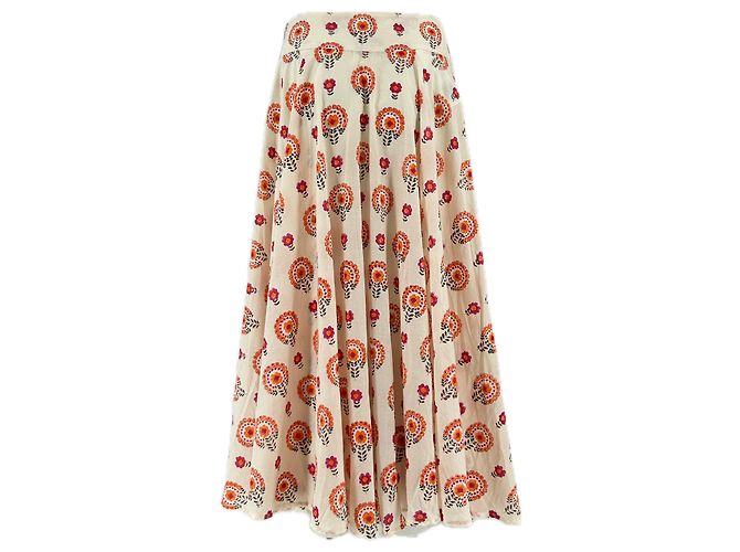 Autre Marque Falda larga estampada MALIE beige de algodón - vista 2