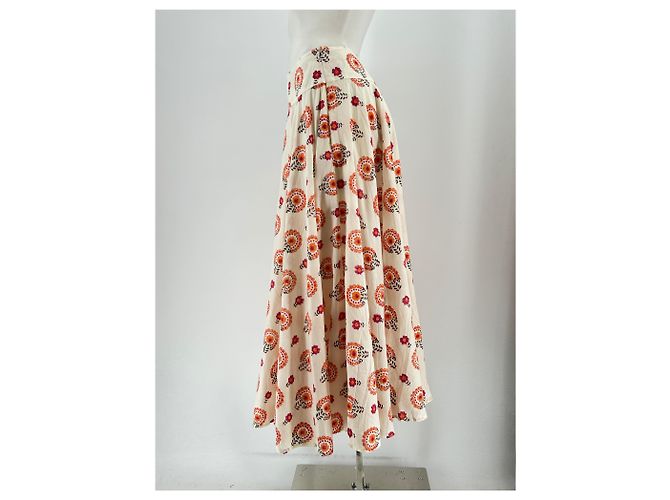 Autre Marque Falda larga estampada MALIE beige de algodón - vista 3