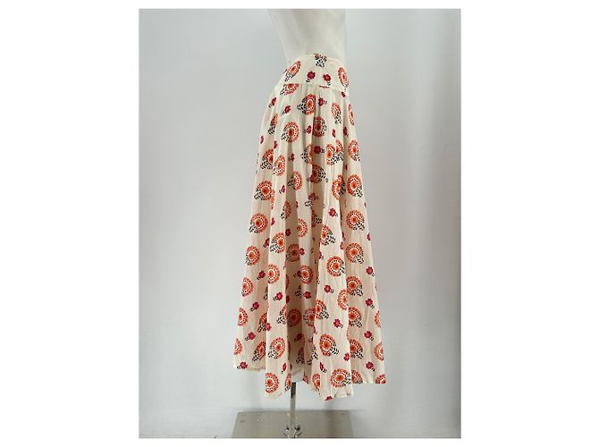 Autre Marque Falda larga estampada MALIE beige de algodón - vista 4