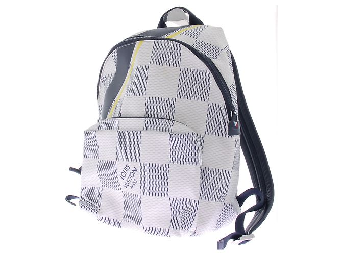 Louis Vuitton Zaino bianco e blu a scacchi Blu navy - vista 3