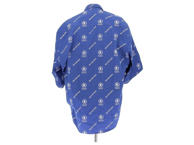 Camicia Balenciaga blu in cotone con logo - vista 2