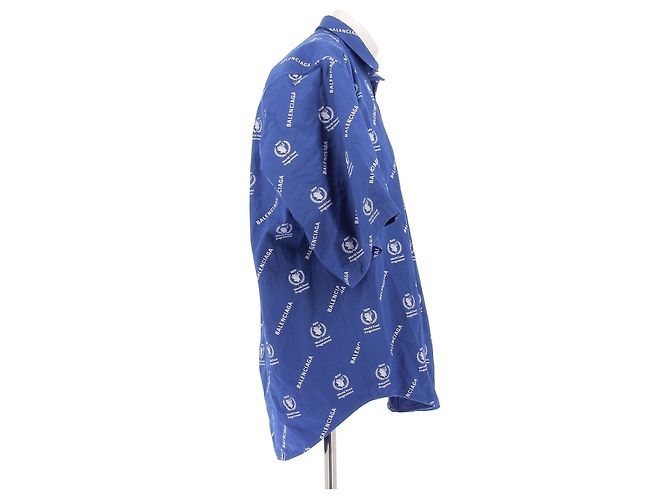 Camicia Balenciaga blu in cotone con logo - vista 3
