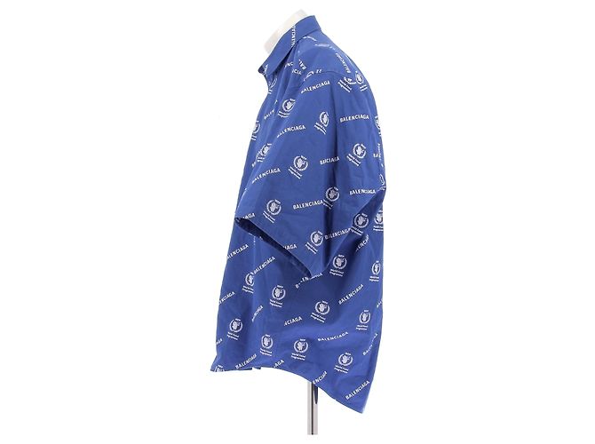 Camicia Balenciaga blu in cotone con logo - vista 4