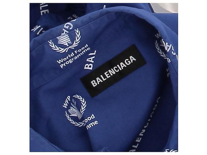 Camicia Balenciaga blu in cotone con logo - vista 5