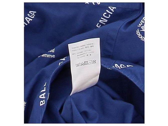 Camicia Balenciaga blu in cotone con logo - vista 6