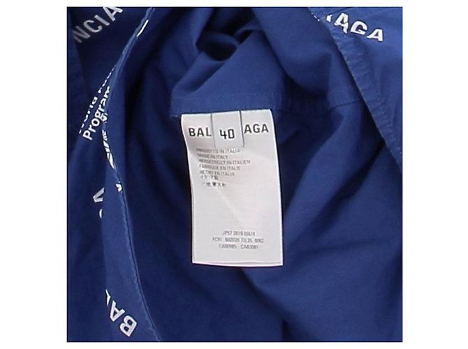 Camicia Balenciaga blu in cotone con logo - vista 7