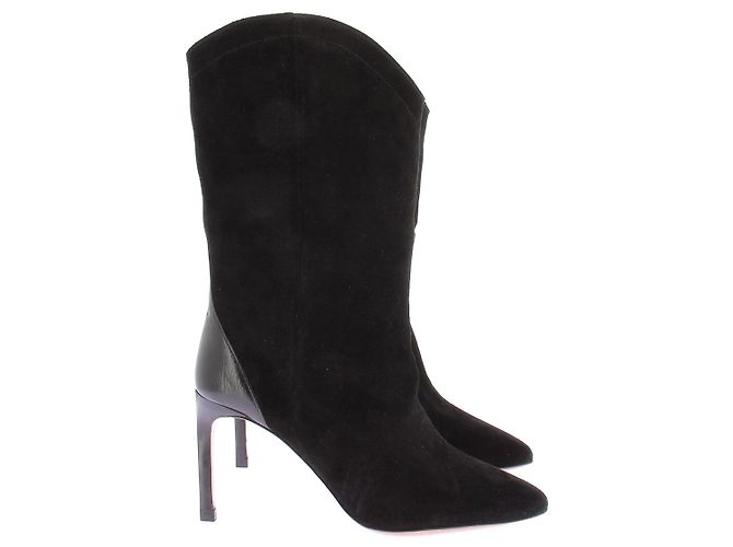 Stivali con tacco Ba&Sh in suede e pelle nera 36 Nero - vista 2