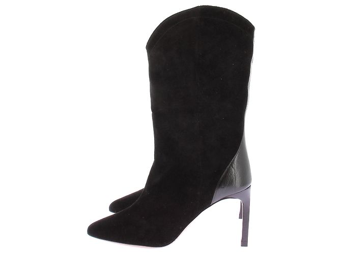 Stivali con tacco Ba&Sh in suede e pelle nera 36 Nero - vista 3