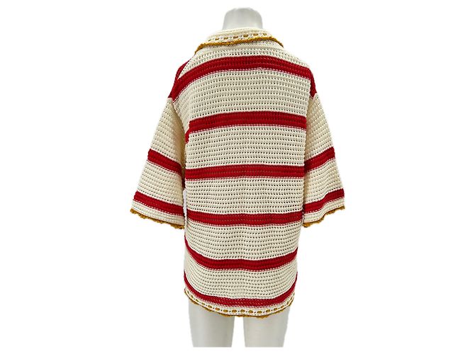 Autre Marque LA DOUBLE J Häkel-Cardigan weiß und rot - Ansicht 2