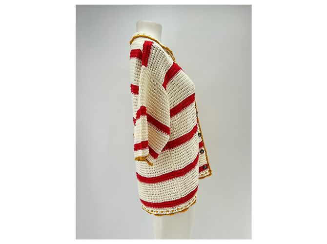 Autre Marque LA DOUBLE J Häkel-Cardigan weiß und rot - Ansicht 3