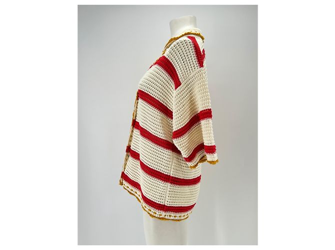 Autre Marque LA DOUBLE J Häkel-Cardigan weiß und rot - Ansicht 4