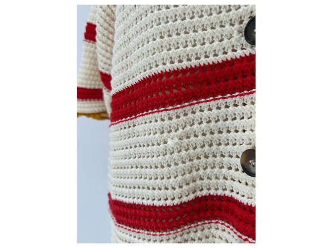 Autre Marque LA DOUBLE J Häkel-Cardigan weiß und rot - Ansicht 5