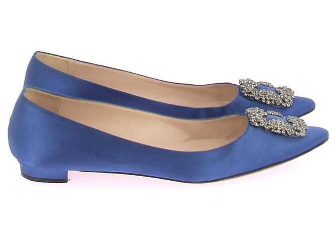 Manolo Blahnik Bailarinas de ante azul "Hangisi" - vista 3