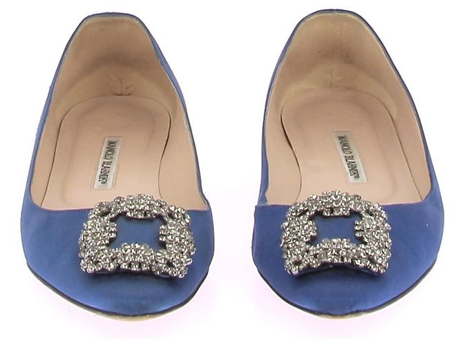 Manolo Blahnik Bailarinas de ante azul "Hangisi" - vista 5