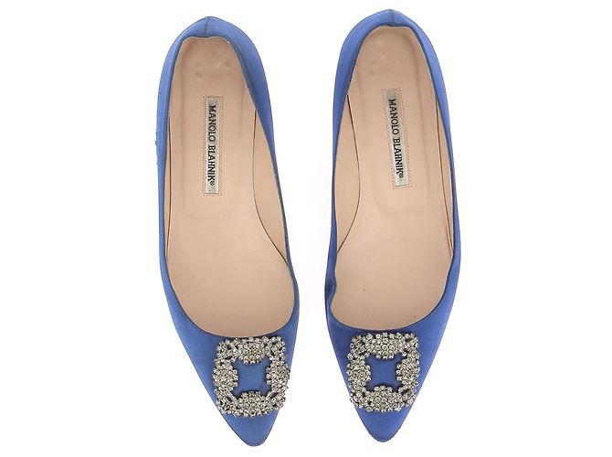 Manolo Blahnik Bailarinas de ante azul "Hangisi" - vista 6