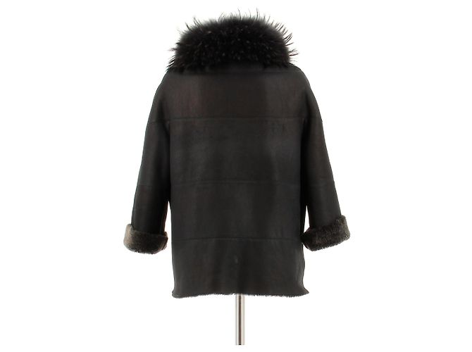 Sam Rone Schwarze Schafslederjacke mit Fuchsfellkragen - Ansicht 2