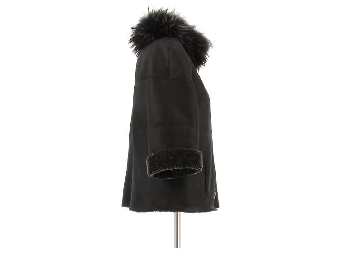 Sam Rone Schwarze Schafslederjacke mit Fuchsfellkragen - Ansicht 3