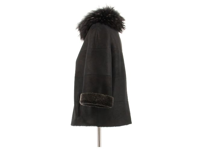 Sam Rone Schwarze Schafslederjacke mit Fuchsfellkragen - Ansicht 4