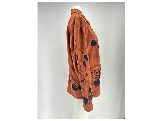 Autre Marque Giacca in camoscio marrone con ricamo BAZISZT - vista 3