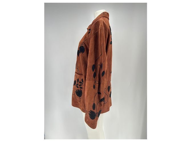 Autre Marque Giacca in camoscio marrone con ricamo BAZISZT - vista 4