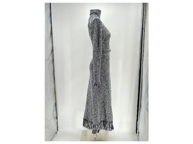 Vestido maxi de algodón azul y blanco Paco Rabanne - vista 3