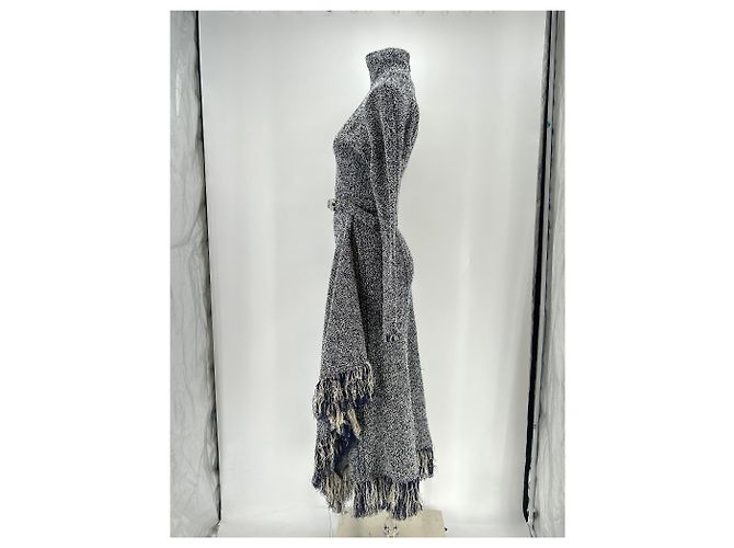 Vestido maxi de algodón azul y blanco Paco Rabanne - vista 4