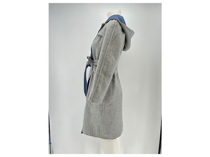 Abrigo reversible Max Mara de cachemira gris y azul con capucha - vista 4