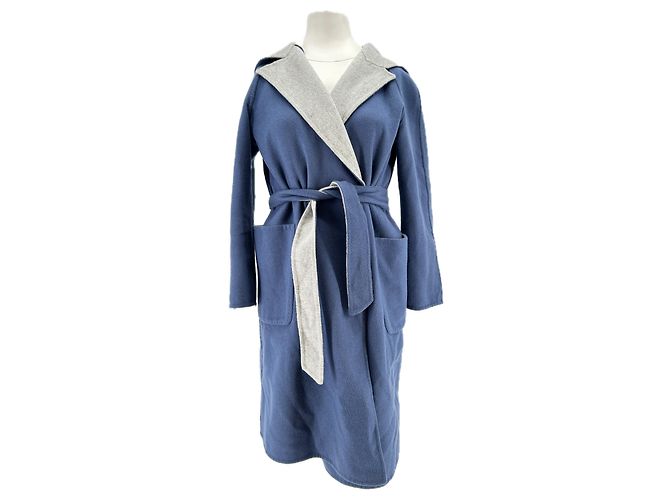Abrigo reversible Max Mara de cachemira gris y azul con capucha - vista 5