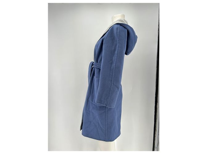 Abrigo reversible Max Mara de cachemira gris y azul con capucha - vista 8