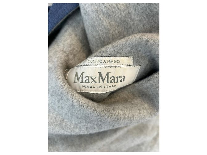 Abrigo reversible Max Mara de cachemira gris y azul con capucha - vista 9