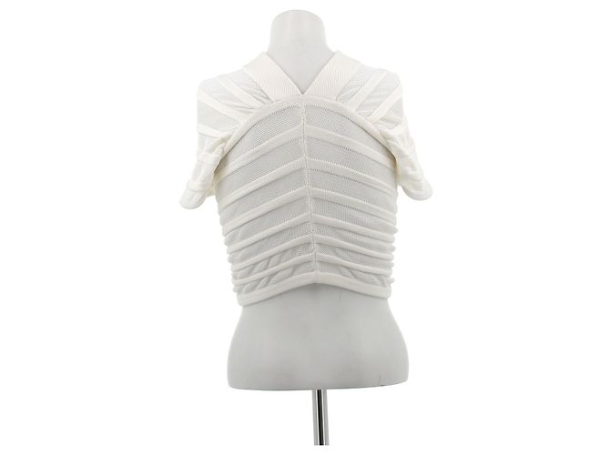 Top corto in rete arricciata crema Alaïa Bianco - vista 2